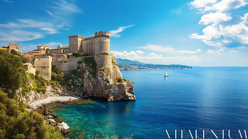 Fortress Perched Above Turquoise Waters, Mediterranean Majesty.