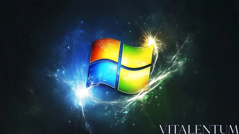 Shattered neon window emblem ignites a cosmic software storm.