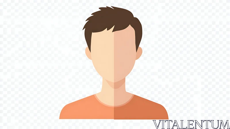 Flat male avatar icon with faceless profile on grid background.