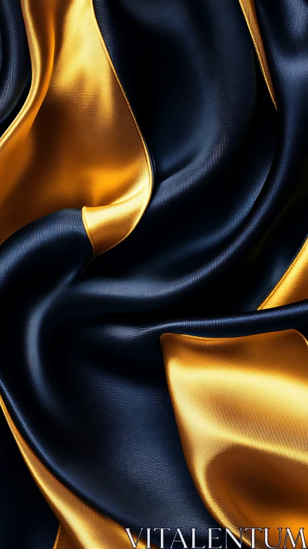 Contrasting navy and gold satin folds form fluid surfaces