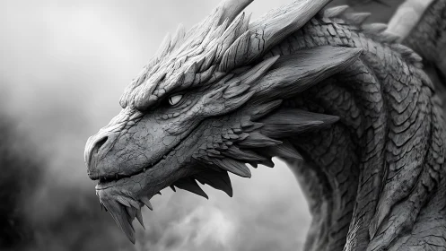 Majestic stone dragon gazes ahead with calm ancient power