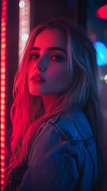 Neon hush on a midnight street, portrait in soft glow.