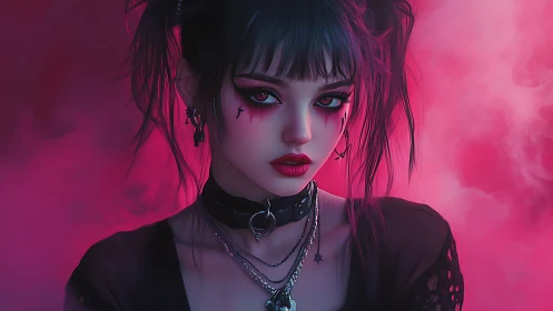 Neon goth heartbreaker adrift in electric pink haze.