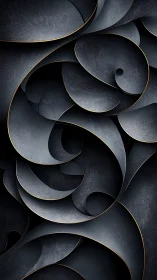 Curved metallic layers form overlapping abstract spiral surfaces