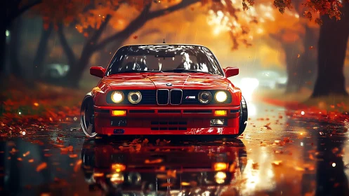 Scarlet classic slices through rainy autumn glow with poise