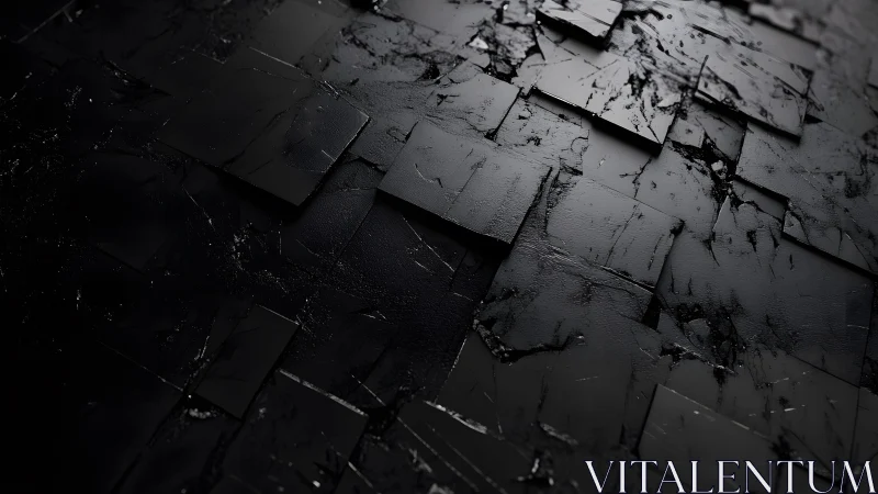 Abstract dark textured tiles with cracked geometric surface.