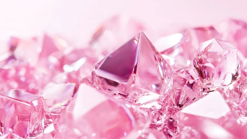 Pink translucent crystals in clustered geometric arrangement.