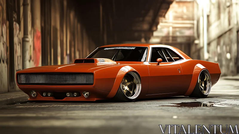 Street-tuned orange muscle prowls a graffiti-scarred tunnel