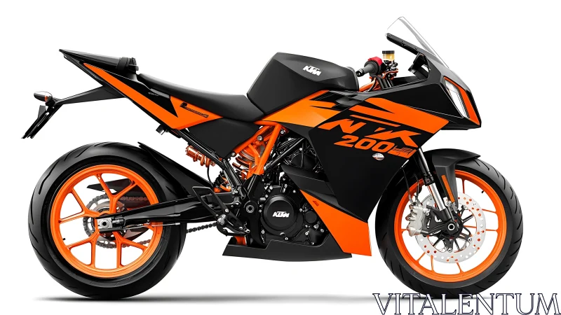 Sport motorcycle showcases bold orange-black race livery design.