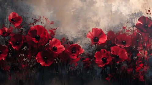 Velvety red poppies glowing against a moody skyscape.