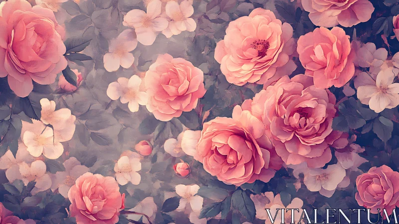 Layered Pink Roses in Soft Floral Arrangement.