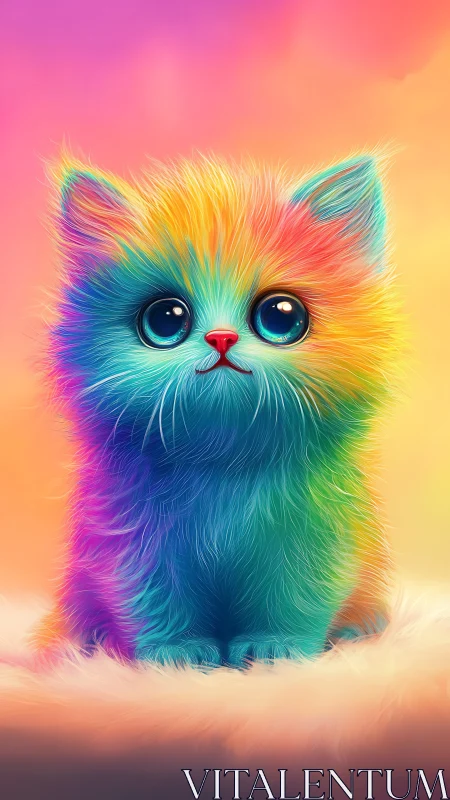 Chromatic Kitten: Rainbow Fur Digital Portrait.