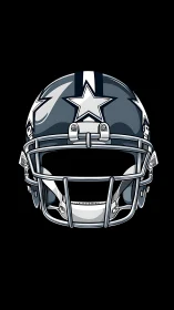 Bold star-marked football helmet framed in midnight black.