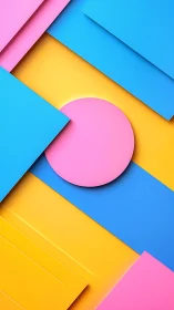 Candy geometry collides in playful pink, blue and gold layers.