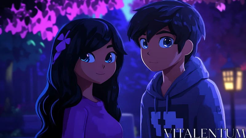 Twilight stroll with two bright eyed anime friends.