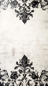 Distressed baroque floral damask motif on aged ivory wall
