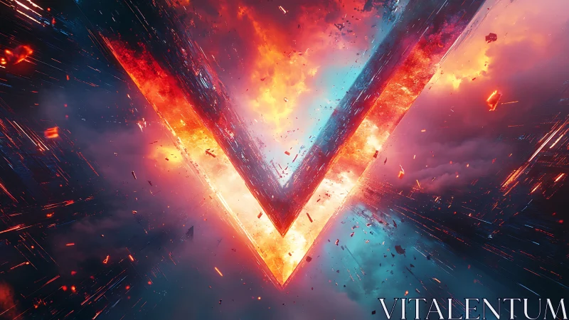 V-Shaped Neon Intersection. Fiery Collision Energy.