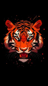 Tiger head illustration explodes from black background