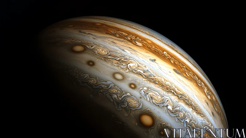 Jupiter’s stormy orchestra swirls in luminous bronze spirals