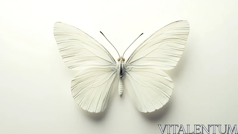 Gentle white butterfly rests in calm, light filled space