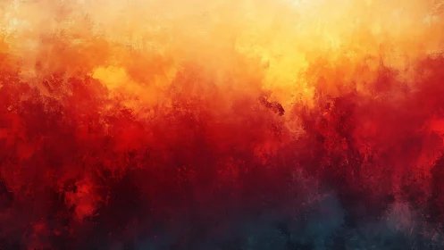 Fiery Abstract Painting with Warm Red and Yellow Brushstrokes.