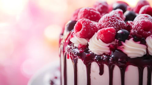 Crimson Velvet Cascade: Berry-Crowned Layer Cake Decadence.