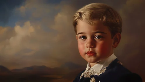 Formal young subject with refined classical portraiture rendering techniques and atmospheric backgro