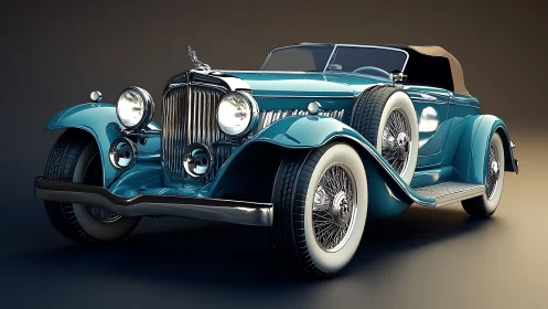 Vintage teal roadster rendered as detailed 3D studio model