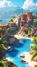 Mediterranean Coastal Resort Complex Rendered with Volumetric Lighting and Advanced Color Grading