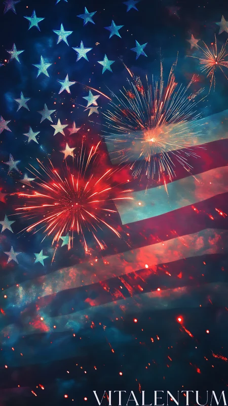 Star-Spangled Firework Storm Over Painted Night Sky.