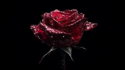 Glittering Red Rose Sparkles Against Dark Elegance.