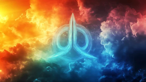 Digital painting of luminous sigil within chromatic stormscape.