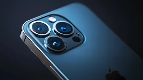 Premium Smartphone Camera Module: Triple-Lens Array in Pacific Blue.