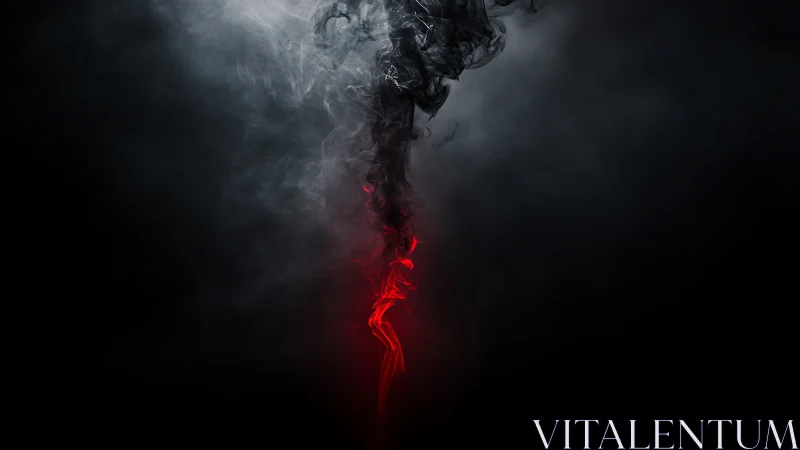 Red ember smoke ascends through dark atmospheric void