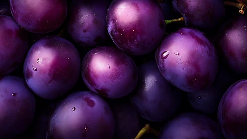 Gleaming purple plums piled in a juicy midnight cluster.