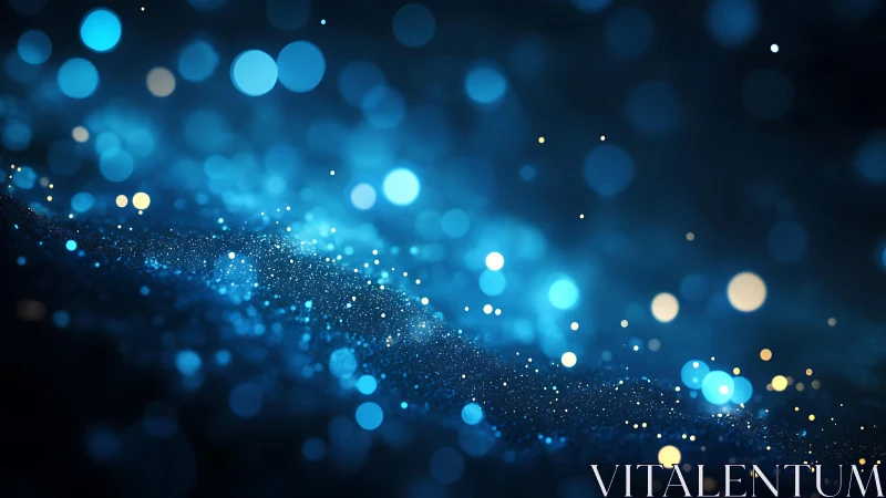 Glowing Blue Bokeh Lights on Dark Abstract Background, Digital Art.