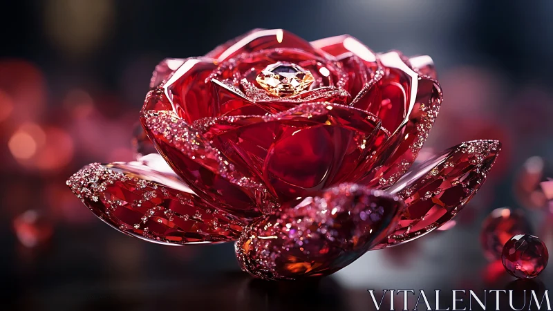 Crystalline ruby rose blooms with glittering jeweled light.