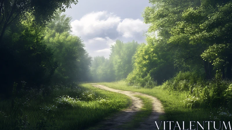 Forest Road Through Dense Woodland.