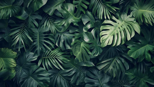 Verdant jungle leaves create a soothing tropical green haven