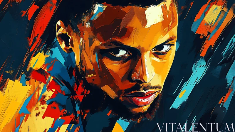 Intense male portrait in bold abstract digital colors.