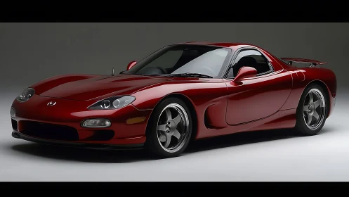 Red sports coupe rendered in high-gloss studio lighting profile