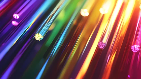 Vibrant fiber optic cables in rainbow colors, abstract digital art.