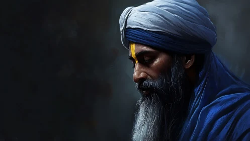 Quiet blue-robed elder in candlelit, contemplative silence.