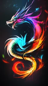 Radiant rainbow dragon swirling through glowing night skies.