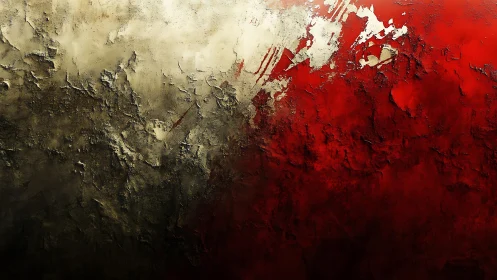 Dramatic Red and Beige Abstract Textured Painting on Canvas.