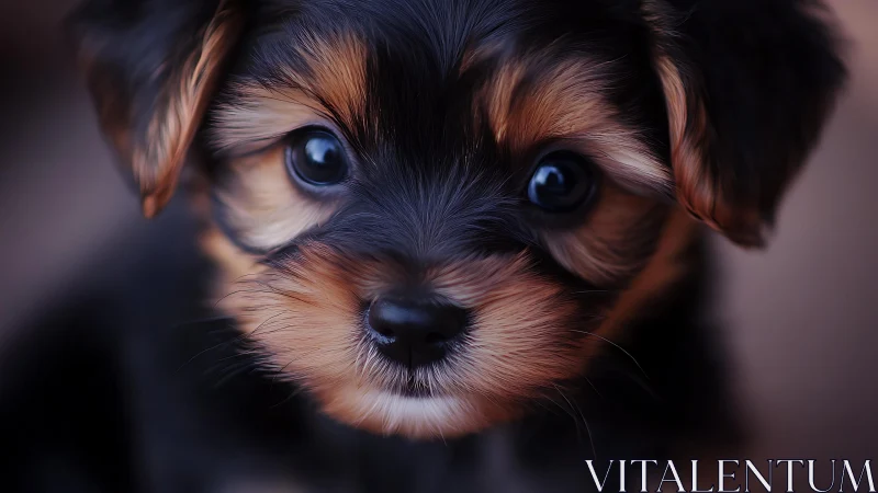 Close portrait of small black and tan puppy face.
