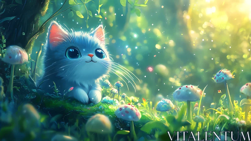 Enchanted Kitten in a Glowing Garden.