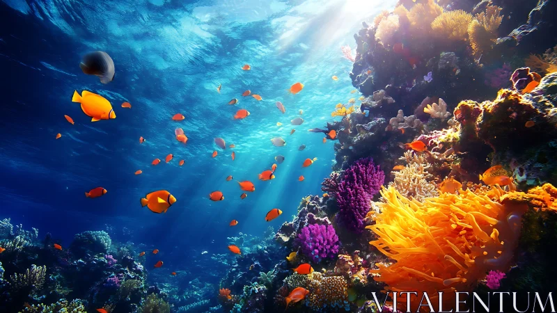 Vibrant coral reef ecosystem rendered in luminous digital painting