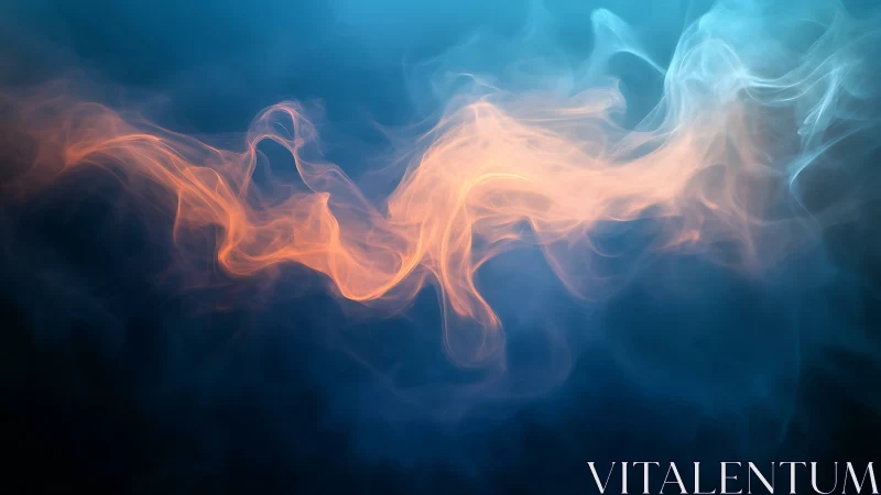 Glowing orange smoke dancing softly in deep blue haze.
