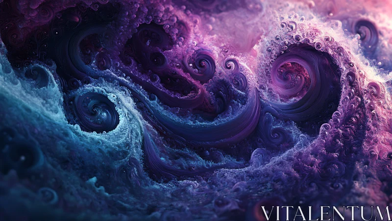 Digital fractal swirls with layered purple and cyan gradients